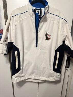 FootJoy White & Navy Golf Pullover with Embroidered Logo